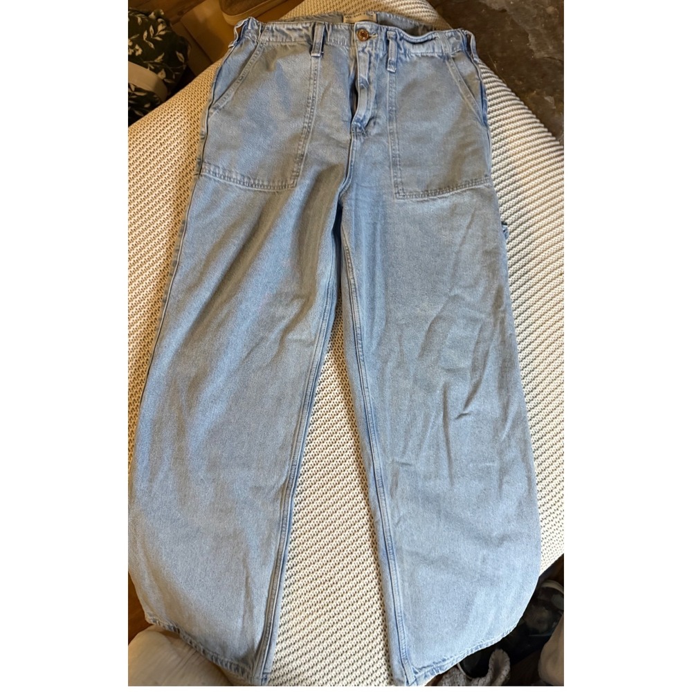 We The Free Free People Wide Leg Cinch Back Light Wash Denim Jeans Size 30